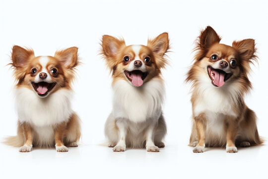 group  happy cute dog with his mouth wide open, Spitz dog portrait. Studio photo. Day light. Concept of care, education, obedience training and raising pets