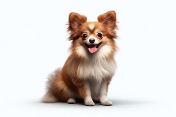 Obraz premium happy cute dog with his mouth wide open, Spitz dog portrait. Studio photo. Day light. Concept of care, education, obedience training and raising pets