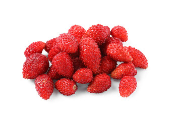 Ripe red wild strawberries isolated on white