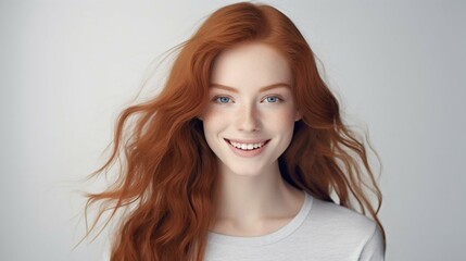 Fototapeta premium Radiant Young Woman with Luscious Red Hair. Generative ai