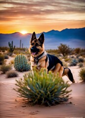 Pastor alemán en el desierto