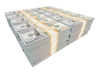 Stack of One Million Dollars in One Hundred Dollar Bills Isolated. Transparent PNG.