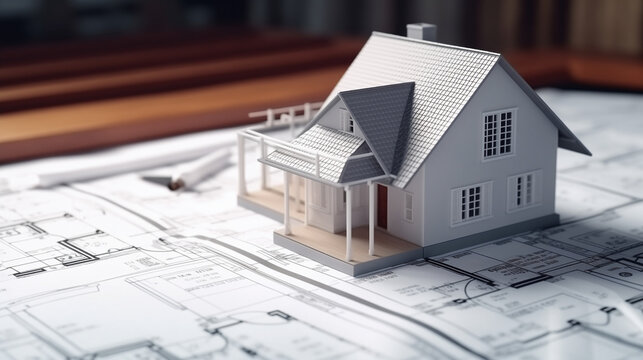 3d small house model on architecture floor plan.