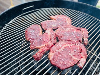 The lamb chops are being cooked deliciously