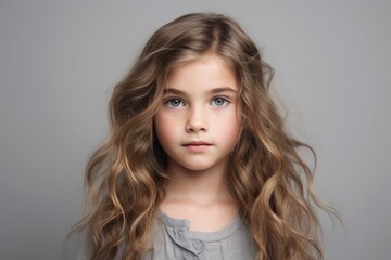 Portrait of a cute little girl with long hair, studio shot