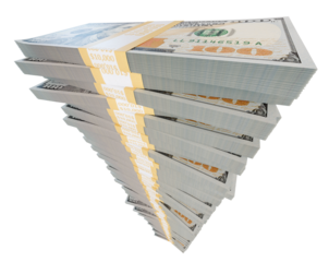 Stack of One Million Dollars in One Hundred Dollar Bills Isolated. Transparent PNG.