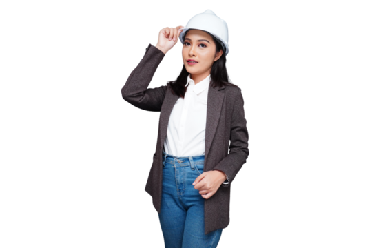 Young female architect isolated transparent