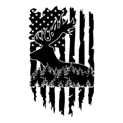 Deer with Distressed American Flag design illustration