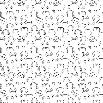 Seamless pattern Pet dog Ears Outline Drawing doodle  vector icon illustration