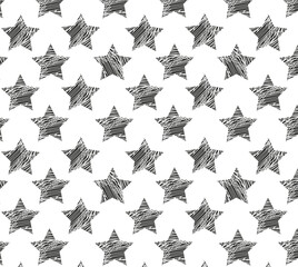 Sketch grunge style stars seamless pattern.Retro vintage style. Vector illustration.