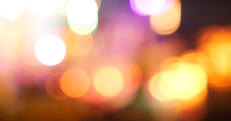 Vibrant Bokeh abstract blurred background music festival stage show performance party. Colorful...