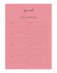 Weekly Planner. Vector illustration. Minimalist planner template set. 