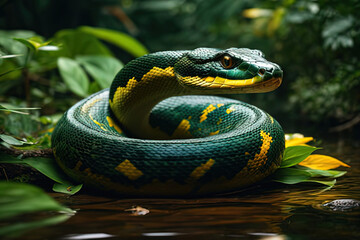 Obraz premium a snake that is sitting on the ground in the water