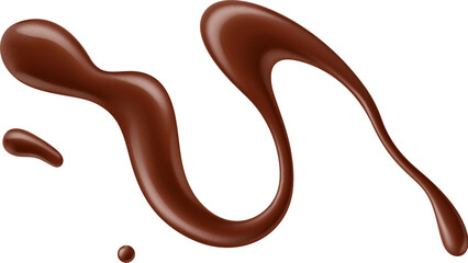 Chocolate sauce or syrup drops of splash and stain with swirl of sweet melt, realistic vector. Candy toffee or chocolate butter and milky choco fudge line smear with drops and stains for confectionery - obrazy, fototapety, plakaty