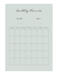Monthly Planner. Vector illustration. Minimalist planner template set. 