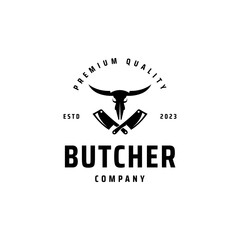 Vintage Retro Butcher shop label logo design template