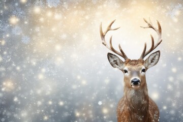 Festive Reindeer Christmas Card, Blurry Glitter Background