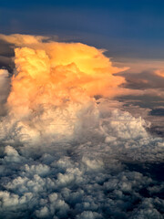 An aerial panorama of the majestic skies above Taiwan with puffy cloud plumes