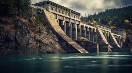 Aerial view of a hydroelectric dam in the US - obrazy, fototapety, plakaty