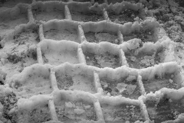 Truck tracks in the snow in the winter