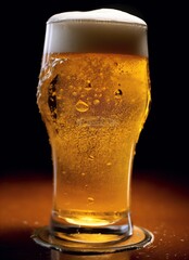 A glass of cold fresh beer with cap of foam. Splash of foam with tasty american beer. Beer day