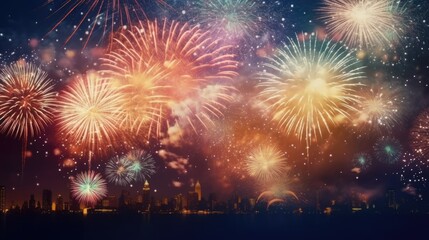 Obraz na płótnie Canvas Abstract colored firework background new year celebration 2024 comeliness