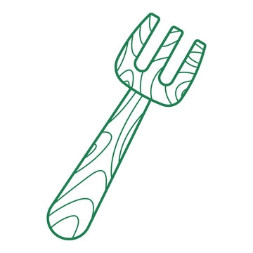 Wooden fork line art. Vector illustration with sustainability theme and line art vector style. Editable vector element.