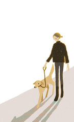  illustration of a woman walking her dog
