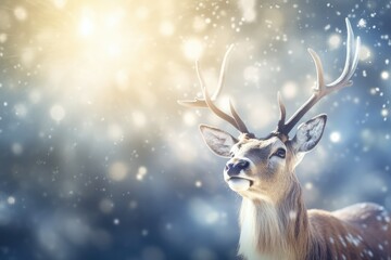 Glittering Reindeer on Christmas Card, Soft Focus Background
