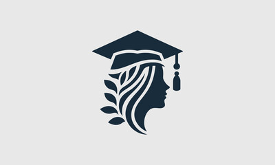 women wearing graduate hat vector logo design - obrazy, fototapety, plakaty
