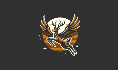 flying deer night vector logo flat design