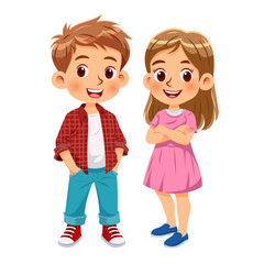 Vector illustration cartoon of a cute boy and a cute girl standing together smiling_01 © CoolFinger101