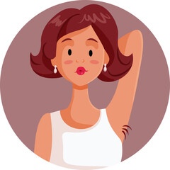 Natural Beauty Showing her Hairy Armpit Vector Cartoon Character. Feminist girl deciding not to shave her underarm 

