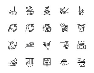 Set of outline icons related to hygiene routine. Editable stroke. Outline icons suitable for web, infographics, interface, and apps.
