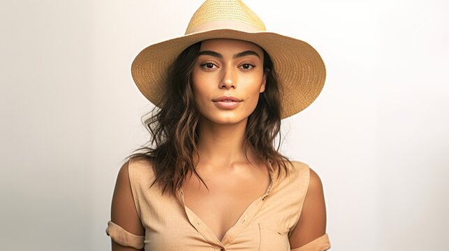 Portrait of an attractive woman wearing straw hat 