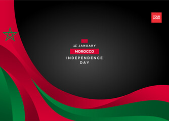 Morocco independence day curve flag background with 11st january logotype.