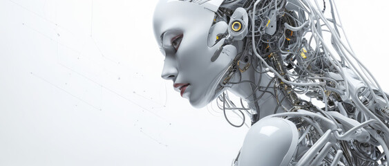 Female robot face, Artificial intelligence concept