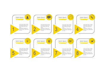 infographic elements  template, business concept with 8 steps,  minimal yellow rectangle shapes design for workflow layout, diagram, annual report, web design.Creative banner, label vector