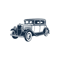 Retro car woodcut style drawing vector illustration