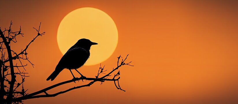 Bird silhouette against full moon.