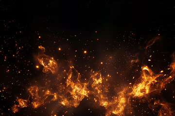 Fototapeta na wymiar Generative AI Image of Orange Fire Flame with Glowing Particles on Black Background