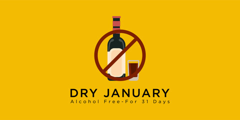 Dry January is a public health campaign urging people to abstain from alcohol for the month of January, Vector illustration. - obrazy, fototapety, plakaty