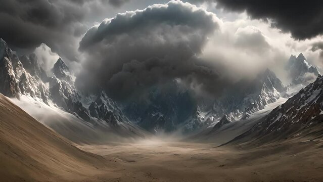 stormy above Karakoram Range, with vortex center creating sense both dread power nature.