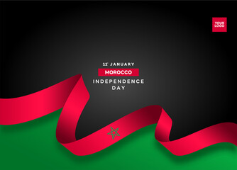 Morocco independence day curve flag background with 11st january logotype.