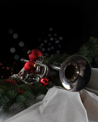 christmas still life with trumpet