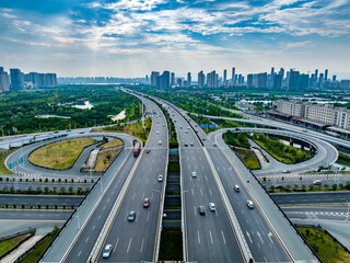 Fototapeta na wymiar Modern city overpass, urban traffic overlook