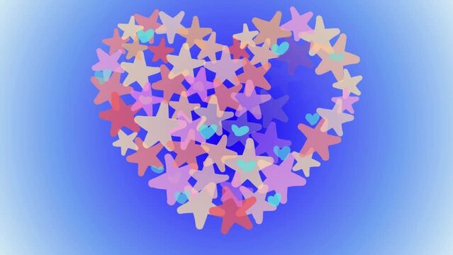 blue background with heart, pastel star, heart shape blink blink motion graphic 
