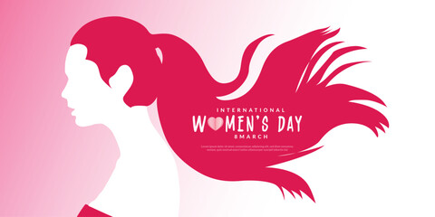 International womens day 8th march greeting or wishing card pink color background with women face silhouette banner, poster design vector illustration