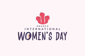 Happy international womens day 8th march greeting, wishing, card, light pink color background, with women's hand banner, poster, design vector illustration