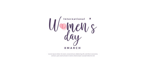 international womens day fonts or text design  with heart greeting or wishing card light pink color background  banner, poster design vector illustration 